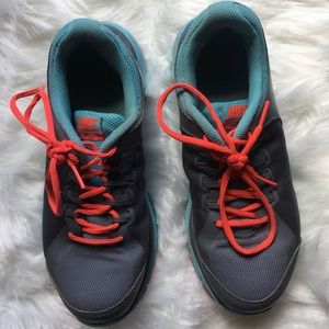 Neon Pink, Blue, and Grey Nike Sneakers